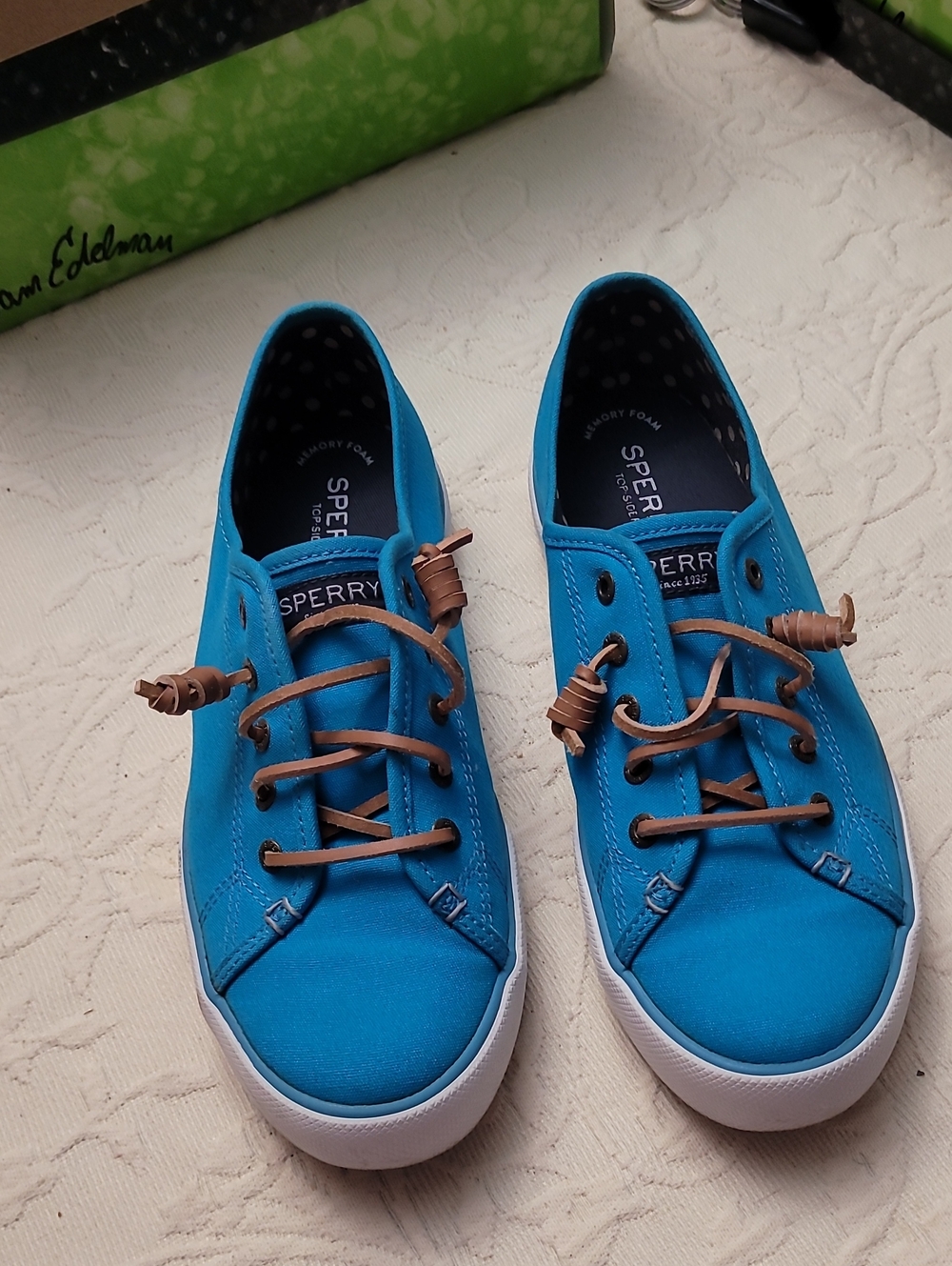 Sperry Turquoise Canvas Sneakers with Brown Laces